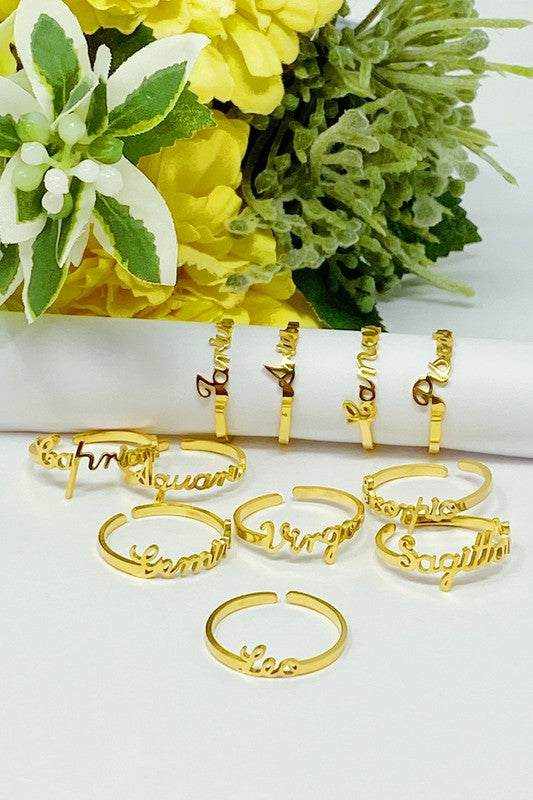 Zodiac Sign Rings 18K Gold Adjustable Birth Sign Rings Gift