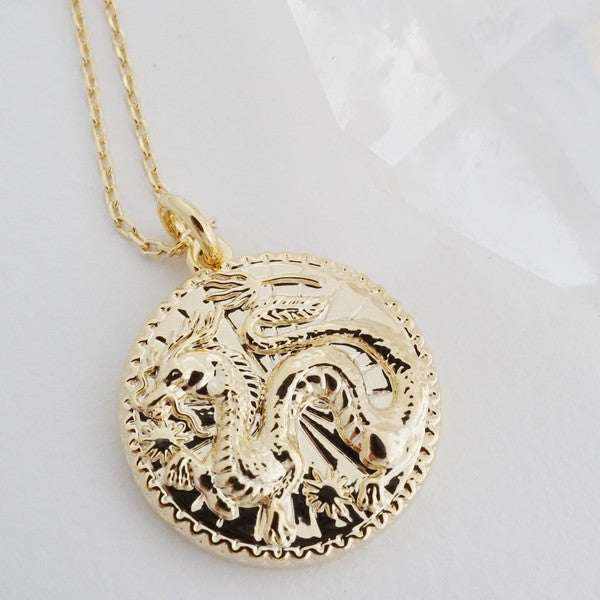 gold dragon chinese zodiac coin pendant