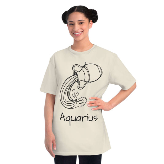 woman wearing Aquarius 100% organic cotton t-shirt