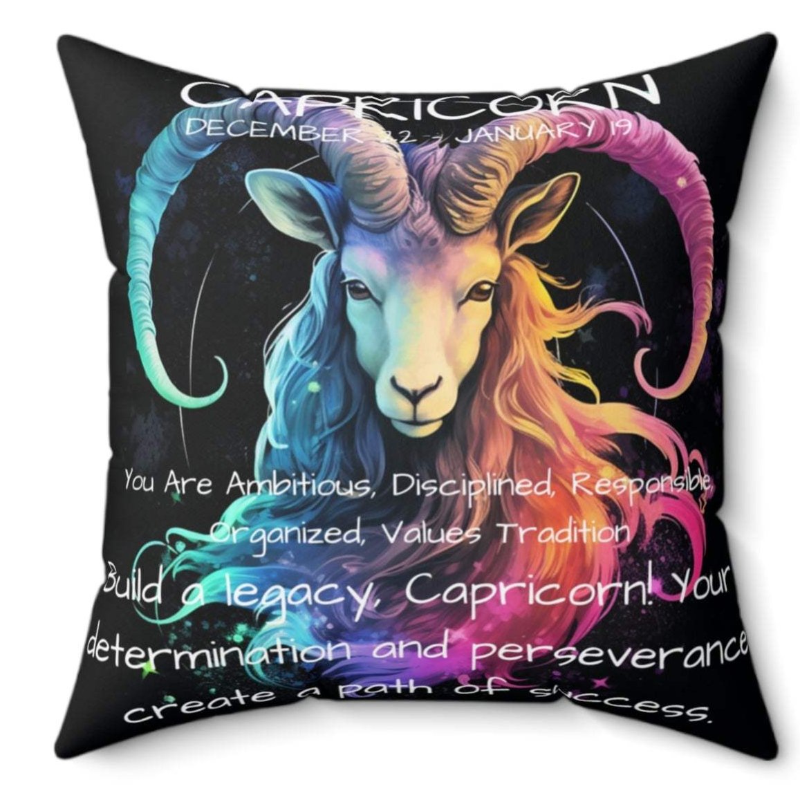 Capricorn throw pillow with zodiac definition