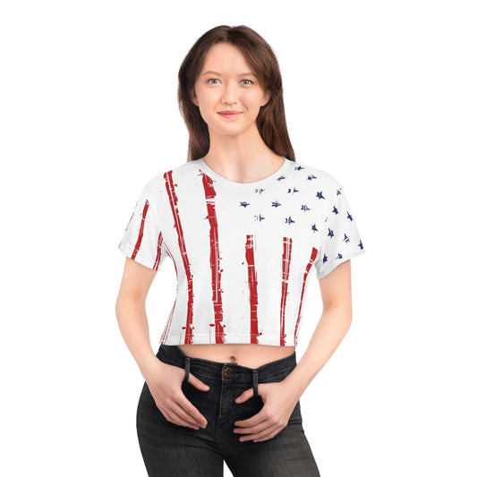 Womens Patriotic Shirt: American Flag Crop TeeAmerican Flag Crop Tee