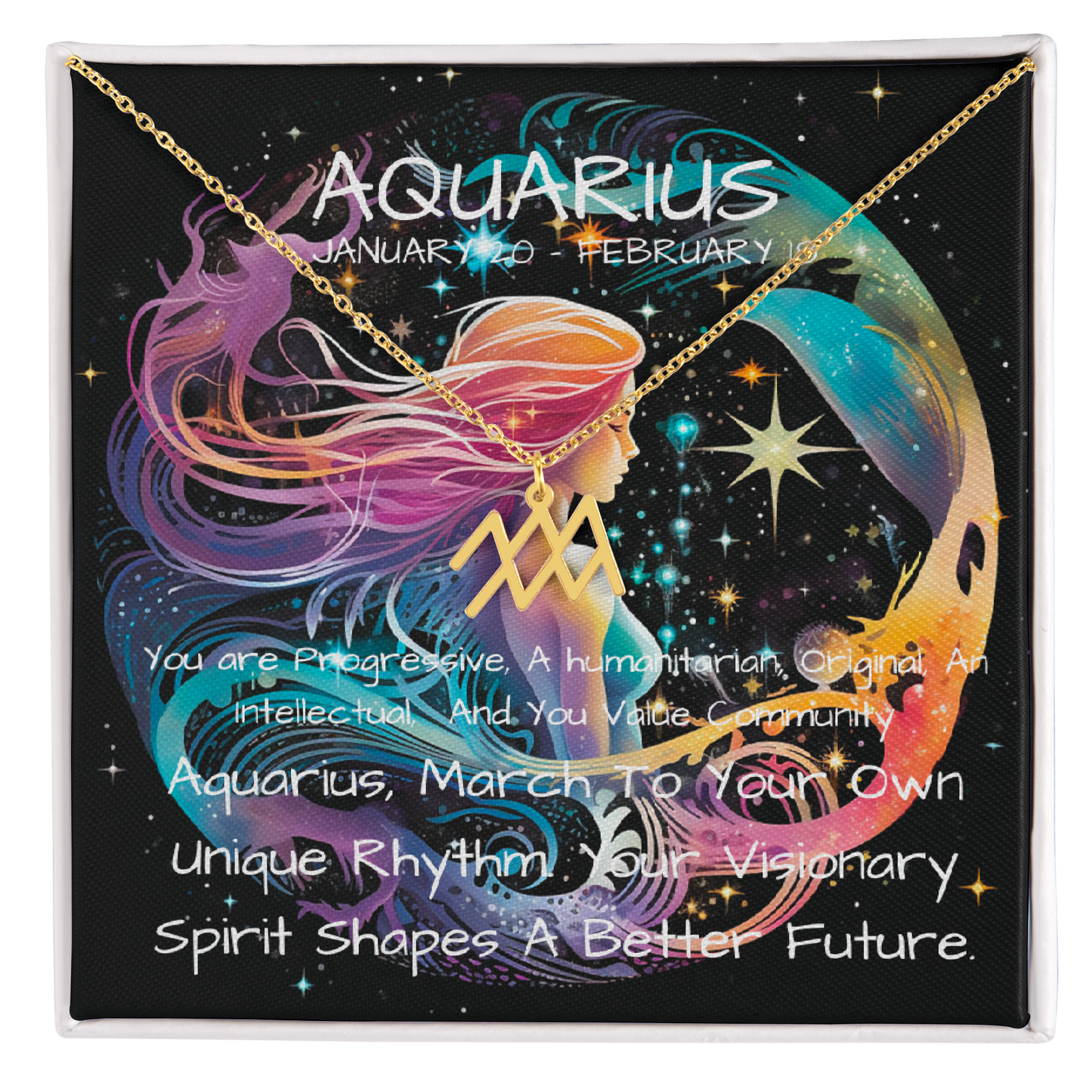 Aquarius zodiac pendant standard box gold