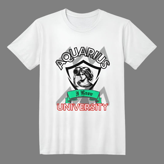 white Aquarius university zodiac t-shirt