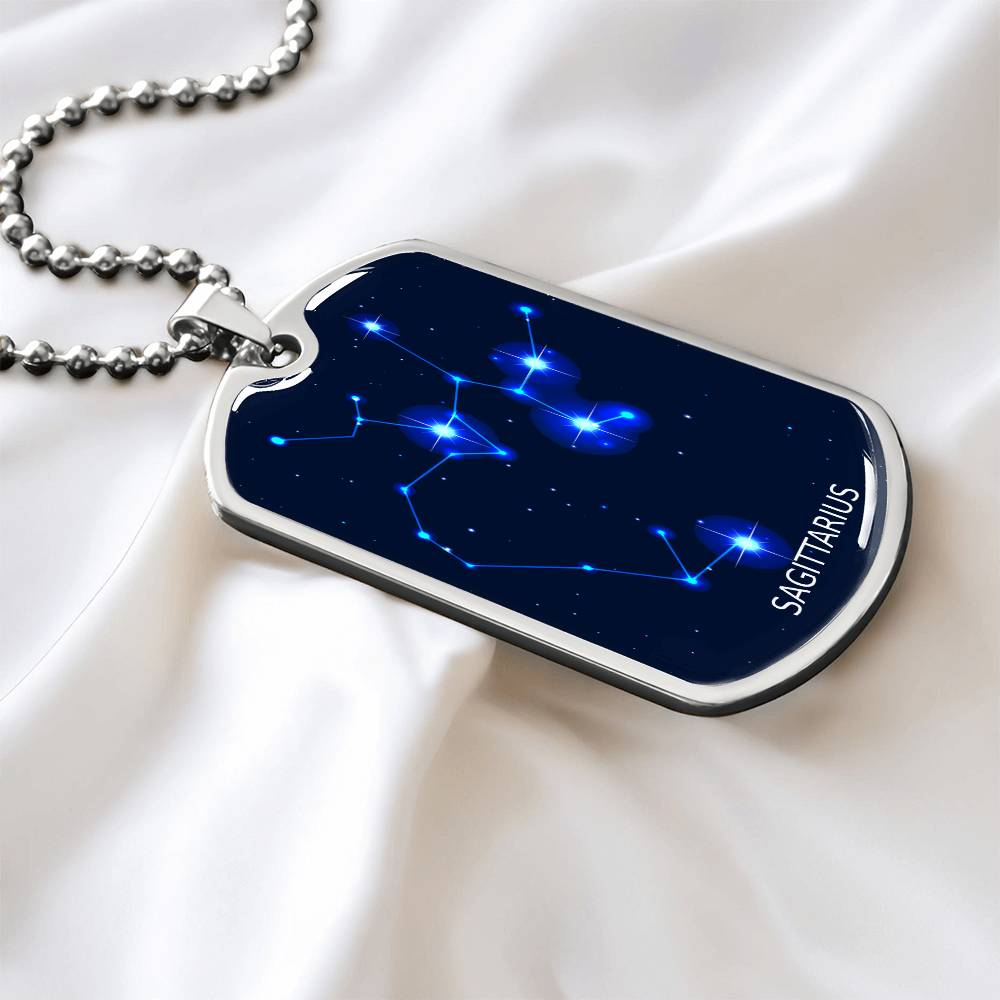 Sagittarius Zodiac Constellation Necklace - Dog tag style
