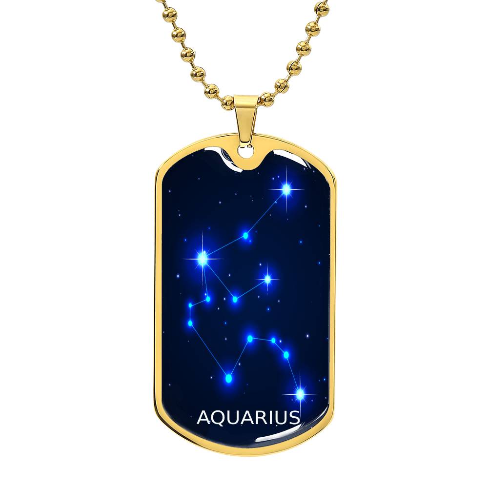 gold Aquarius Constellation Dog Tags with blue background