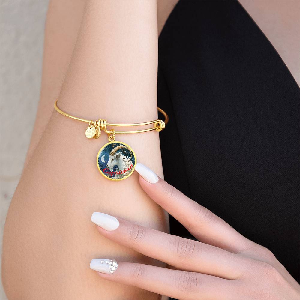 Capricorn Zodiac Bangle Bracelet With Optional Personalization