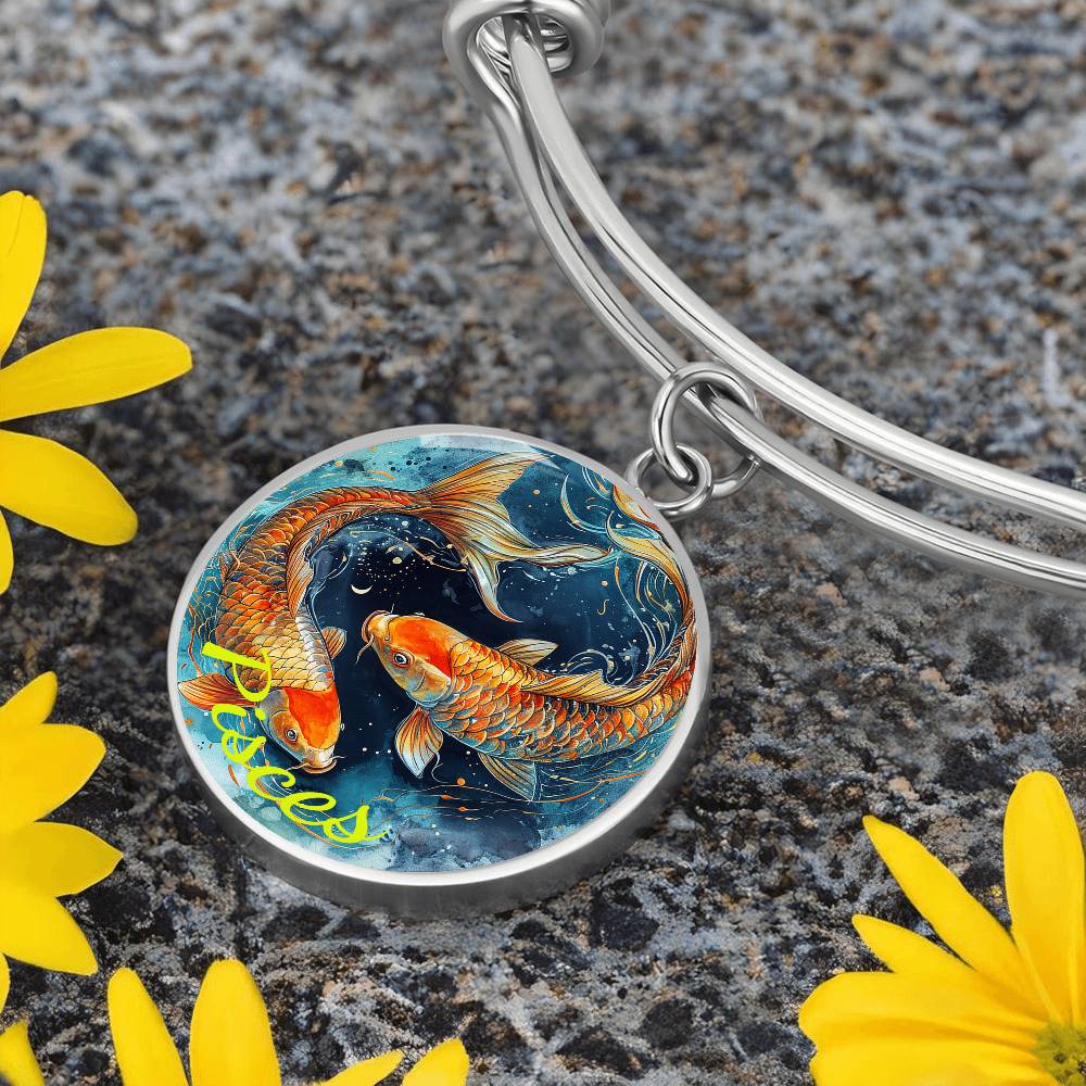 Pisces Zodiac Bangle Bracelet With Optional Personalization
