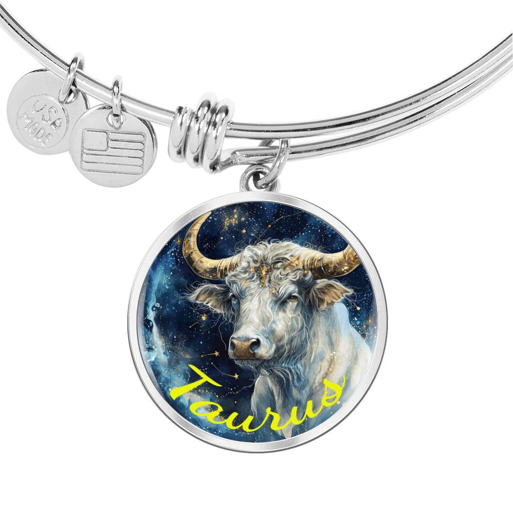 Taurus Zodiac Bangle Bracelet With Optional Personalization