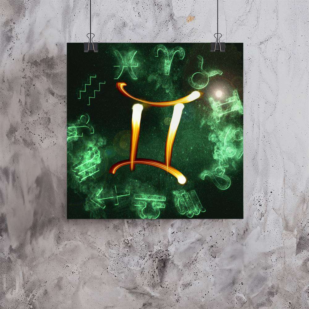 gemini poster with green back on marble wall