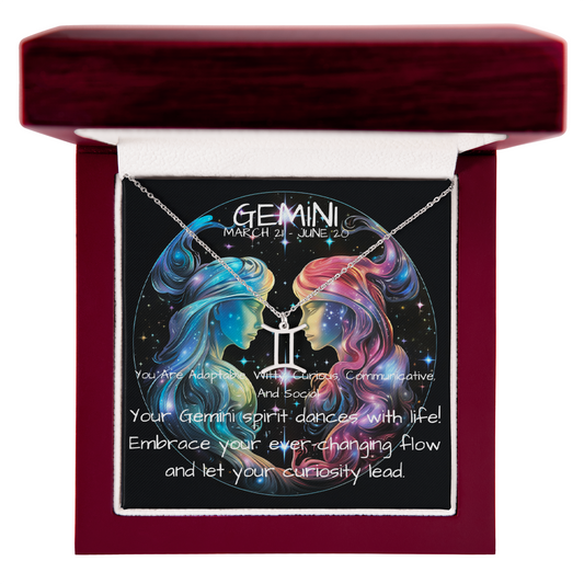 Gemini zodiac pendant necklace luxury box silver