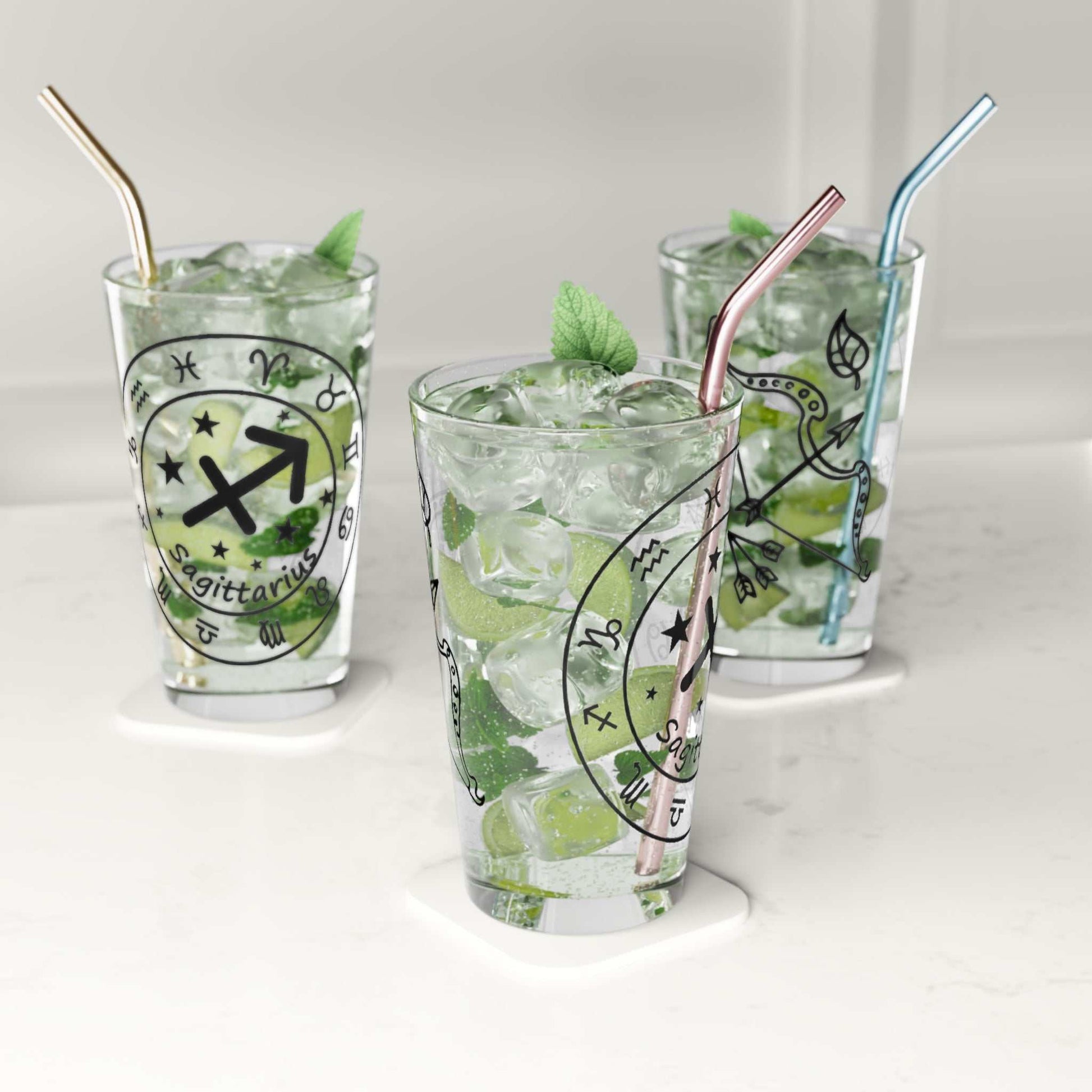 sagittarius 16oz pint glasses 3 glasses at different angles