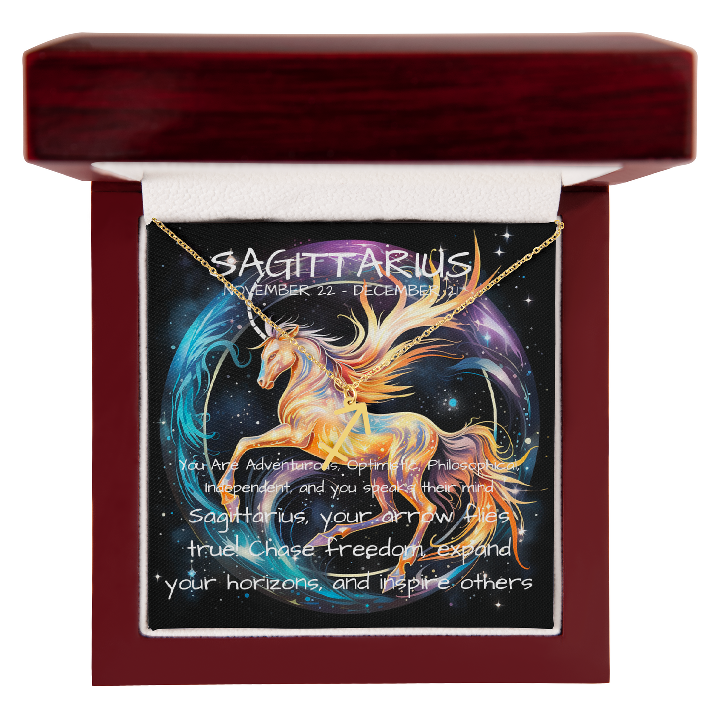 Sagittarius zodiac pendant necklace luxury box gold