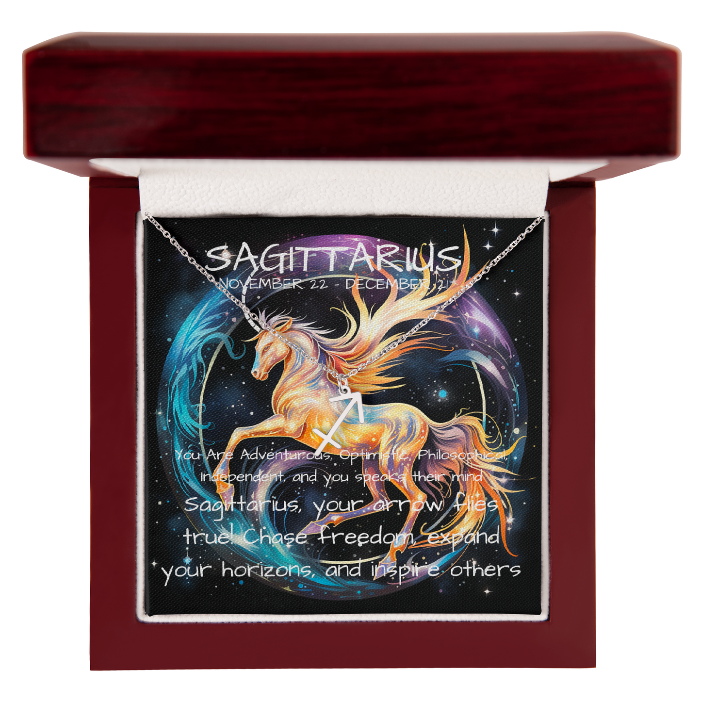Sagittarius zodiac pendant necklace luxury box silver