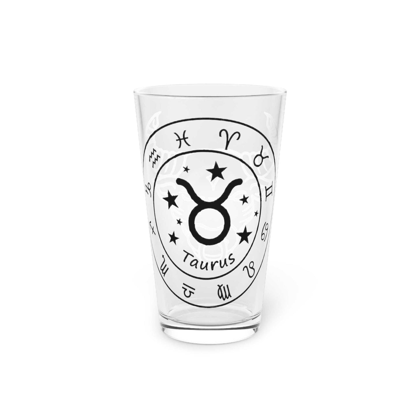 taurus 16oz pint glass front