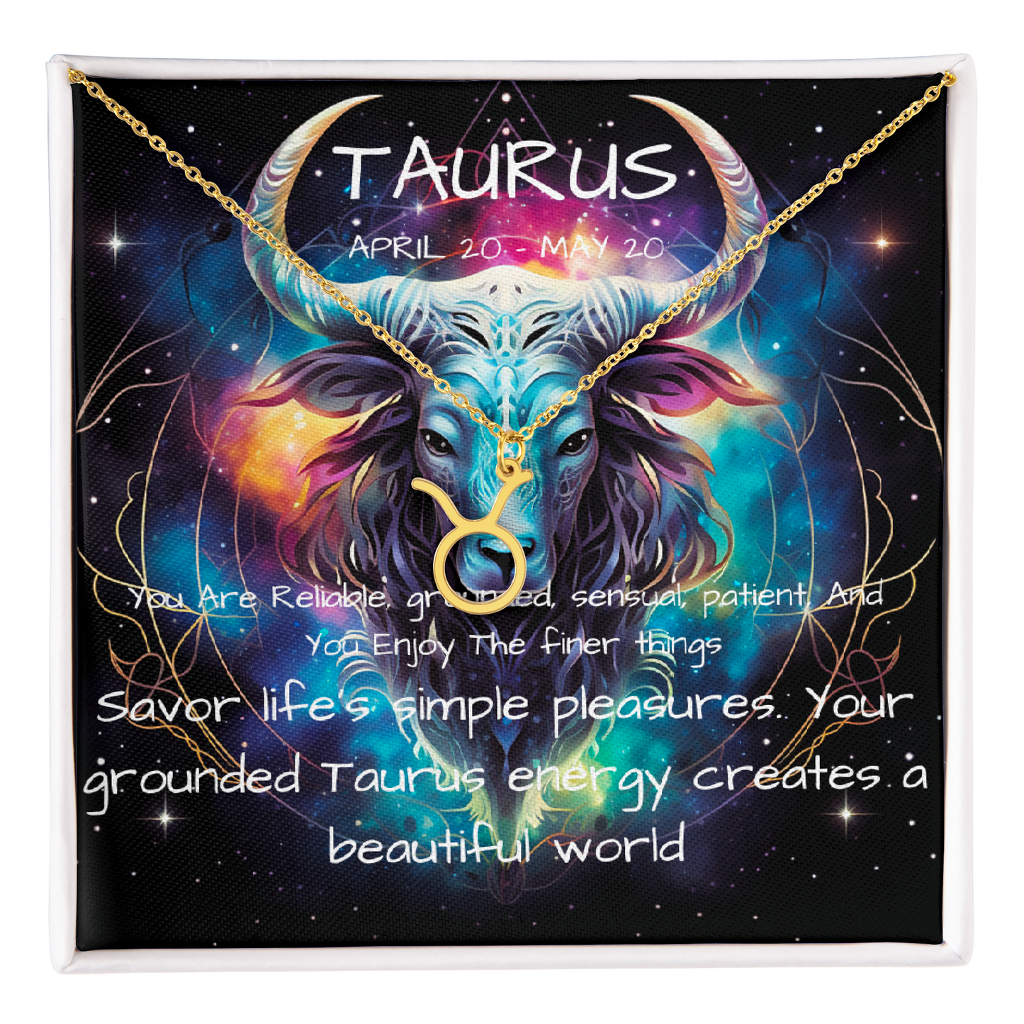 Taurus zodiac pendant necklace standard box gold